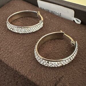 💎 Diamond Encrusted Gold Saddle Hoop Earrings Sterling Recycled 925 14K 1/15